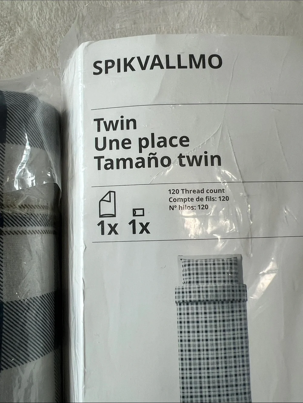 Set of 2, SPIKVALLMO Twin Duvet Cover Set - Navy & White Plaid